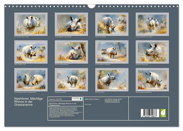 Produktbild: Nash&ouml;rner. M&auml;chtige Rhinos in der Grassavanne (Wandkalender 2027 DIN A3 quer), CALVENDO Monatskalender