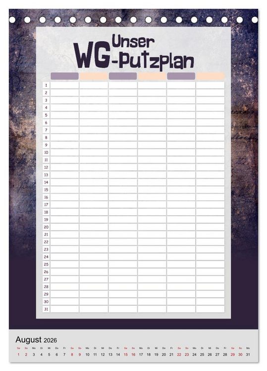 Produktbild: Gothic WG-Putzplan & Kalender 2026 (Tischkalender 2026 DIN A5 hoch), CALVENDO Monatskalender