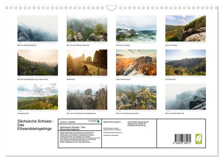 Produktbild: S&auml;chsische Schweiz - Das Elbsandsteingebirge (Wandkalender 2027 DIN A3 quer), CALVENDO Monatskalender