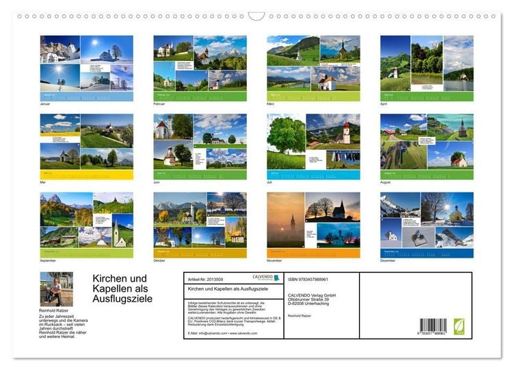 Produktbild: Kirchen und Kapellen als Ausflugsziele (Wandkalender 2026 DIN A2 quer), CALVENDO Monatskalender