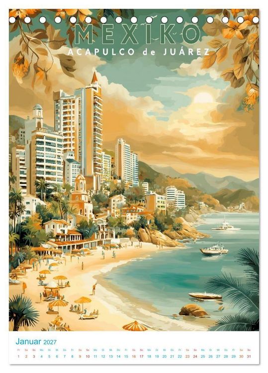 Produktbild: Mexiko - Old School Poster Style (Tischkalender 2027 DIN A5 hoch), CALVENDO Monatskalender