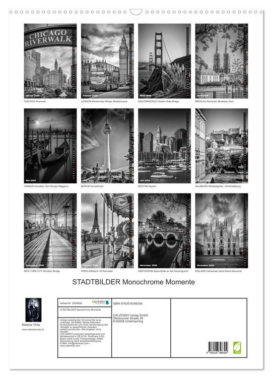 Produktbild: STADTBILDER Monochrome Momente (Wandkalender 2026 DIN A2 hoch), CALVENDO Monatskalender