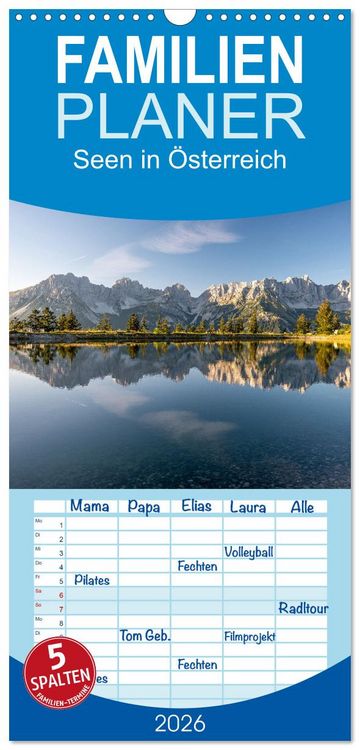 Produktbild: Familienplaner 2026 - Seen in &Ouml;sterreich mit 5 Spalten (Wandkalender, 21 x 45 cm) CALVENDO