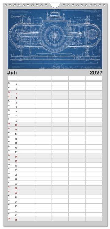 Produktbild: Familienplaner 2027 - Steampunk - Blaupausen mit 5 Spalten (Wandkalender, 21 x 45 cm) CALVENDO