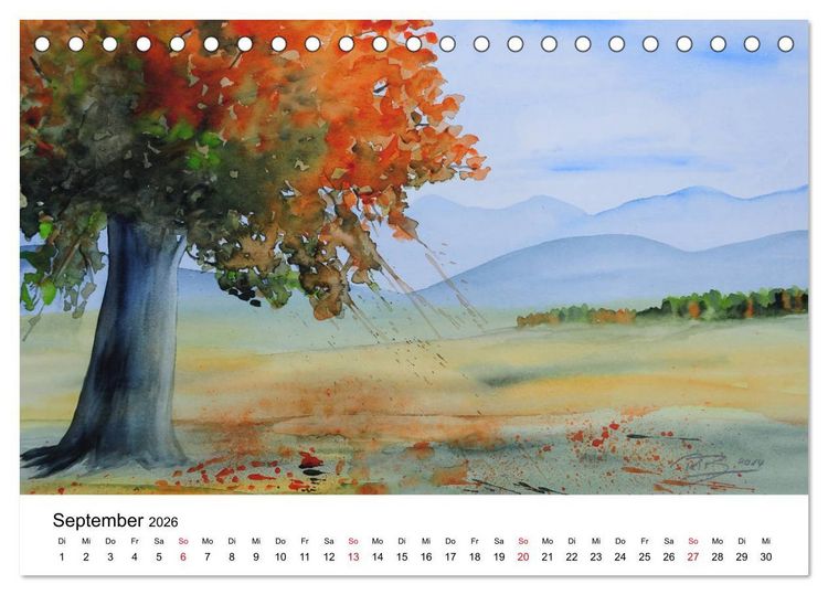 Produktbild: Landschafts-Aquarelle 2026 Roswita Ilona Baumann (Tischkalender 2026 DIN A5 quer), CALVENDO Monatskalender