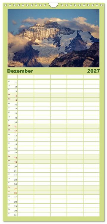 Produktbild: Familienplaner 2027 - Berner Oberland - Bergwelten mit 5 Spalten (Wandkalender, 21 x 45 cm) CALVENDO