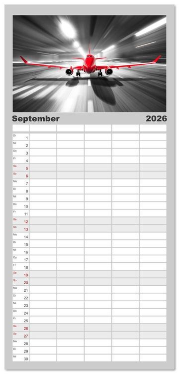 Produktbild: Familienplaner 2026 - BLITZschnell - Z&uuml;ge und Flugzeuge in Bewegung - Color-Key mit 5 Spalten (Wandkalender, 21 x 45 cm) CALVENDO