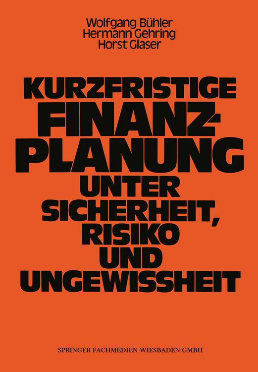 Produktbild: Kurzfristige Finanzplanung unter Sicherheit, Risiko und Ungewissheit