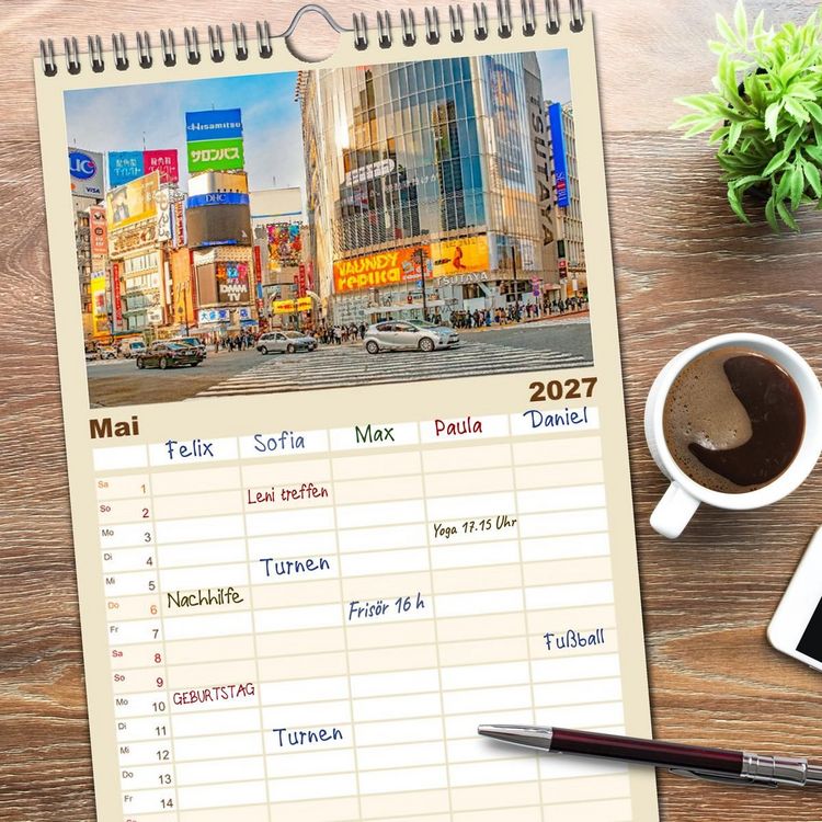 Produktbild: Familienplaner 2027 - Unterwegs in Japan mit 5 Spalten (Wandkalender, 21 x 45 cm) CALVENDO