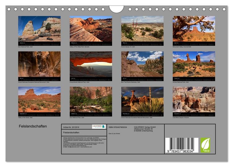 Produktbild: Felslandschaften (Wandkalender 2026 DIN A4 quer), CALVENDO Monatskalender