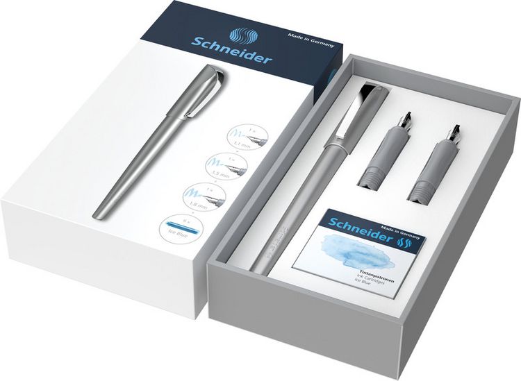 Produktbild: SCHNEIDER&reg; F&uuml;llfederhalter Kalligrafie Callissima Set, anthrazit Tintenpatrone ice blue