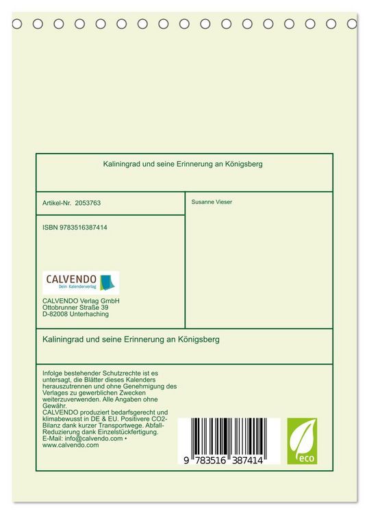 Produktbild: Kaliningrad und seine Erinnerung an K&ouml;nigsberg (Tischkalender 2026 DIN A5 hoch), CALVENDO Monatskalender