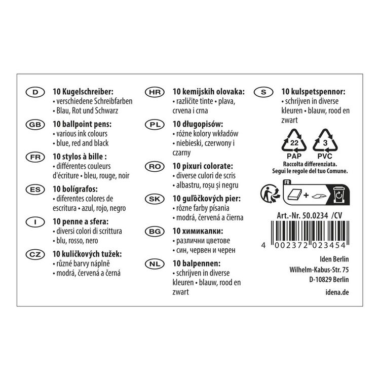 Produktbild: Idena Kugelschreiber Schreibfarbe rot blau und schwarz 15,8cm 10 St&uuml;ck