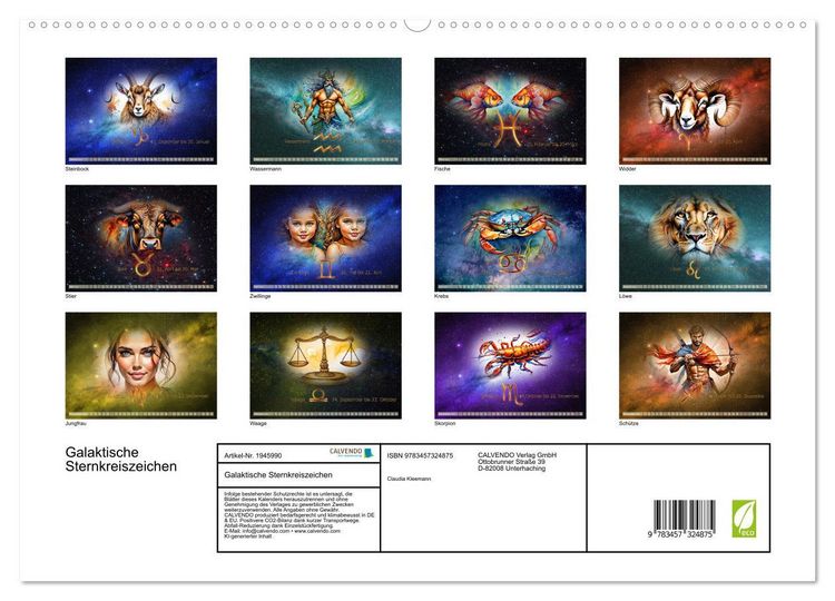 Produktbild: Galaktische Sternkreiszeichen (hochwertiger Premium Wandkalender 2026 DIN A2 quer), Kunstdruck in Hochglanz