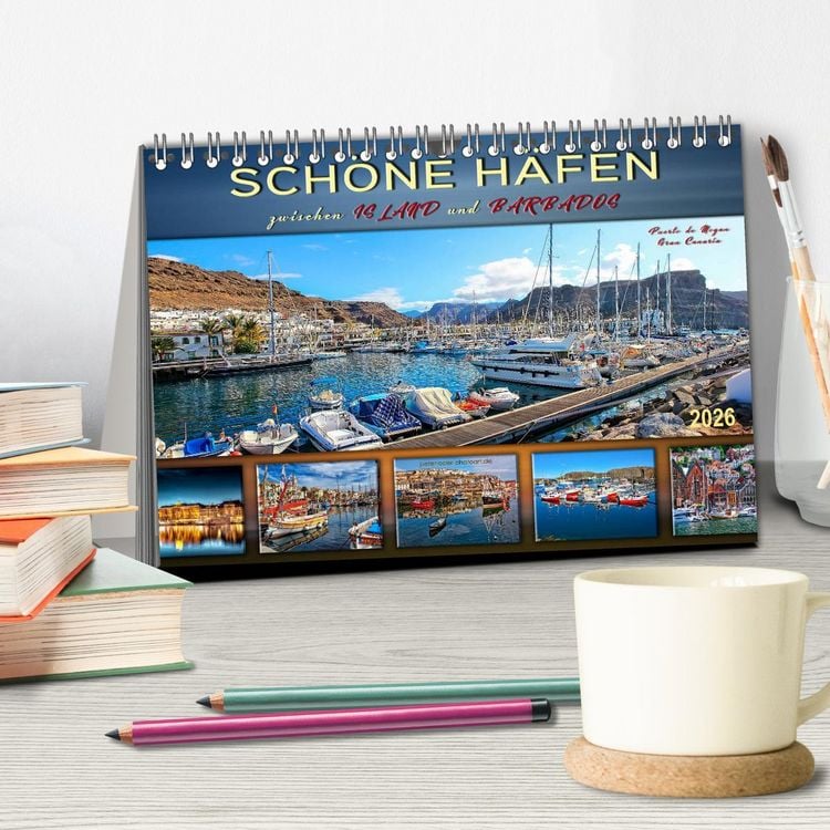 Produktbild: Sch&ouml;ne H&auml;fen zwischen Island und Barbados (Tischkalender 2026 DIN A5 quer), CALVENDO Monatskalender