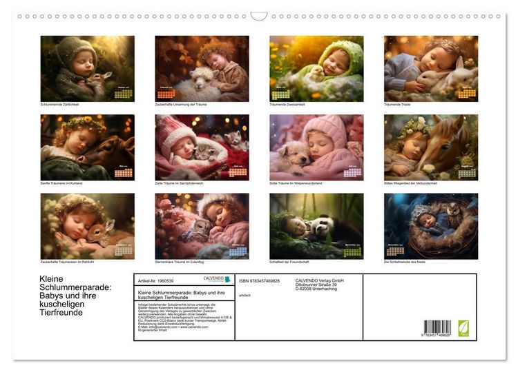 Produktbild: Kleine Schlummerparade: Babys und ihre kuscheligen Tierfreunde (Wandkalender 2026 DIN A2 quer), CALVENDO Monatskalender