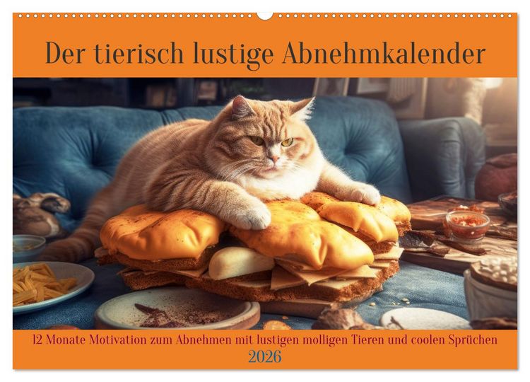 Produktbild: Der tierisch lustige Abnehmkalender (Wandkalender 2026 DIN A2 quer), CALVENDO Monatskalender