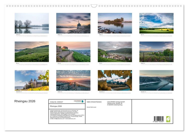 Produktbild: Rheingau 2026 (Wandkalender 2026 DIN A2 quer), CALVENDO Monatskalender