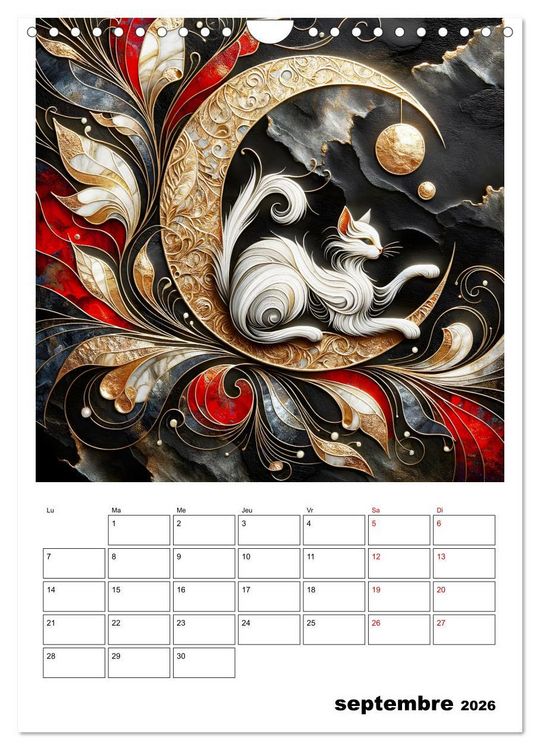 Produktbild: Les chats - Pattes de velours au clair de lune (Calendrier mural 2026 DIN A4 horizontal), CALVENDO calendrier mensuel