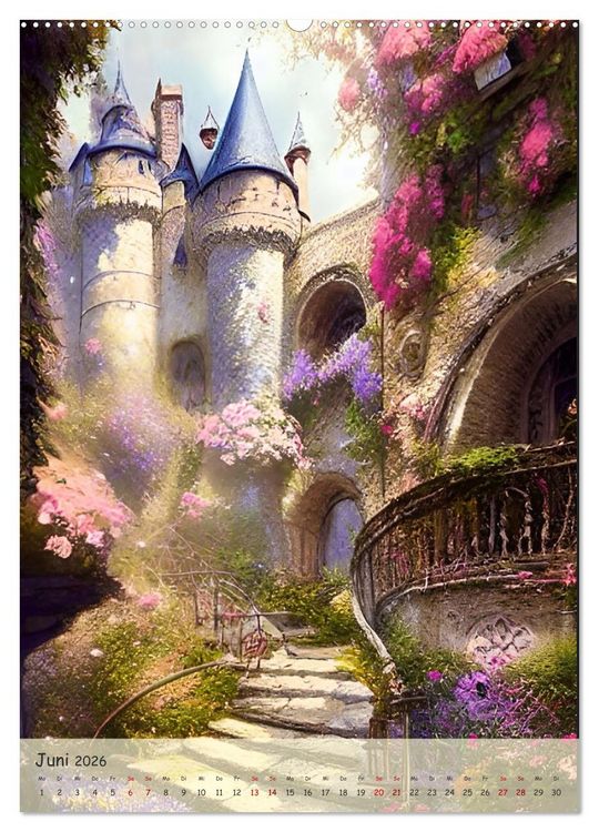 Produktbild: M&auml;rchenhafte Schl&ouml;sser - In den Jahreszeiten - Digitalart (hochwertiger Premium Wandkalender 2026 DIN A2 hoch), Kunstdruck in Hochglanz