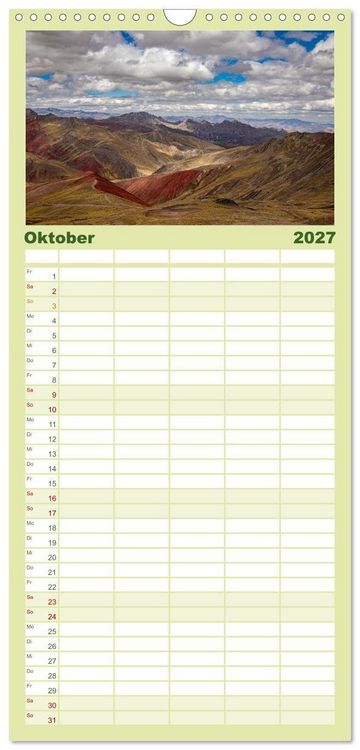 Produktbild: Familienplaner 2027 - Palccoyo - Der neue Rainbow Mountain in Peru mit 5 Spalten (Wandkalender, 21 x 45 cm) CALVENDO