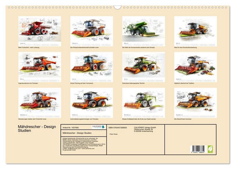 Produktbild: M&auml;hdrescher - Design Studien (Wandkalender 2026 DIN A2 quer), CALVENDO Monatskalender