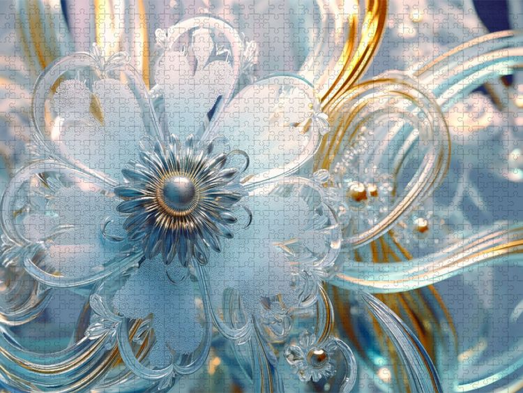 Produktbild: CALVENDO Puzzle Eisblumen - Bl&uuml;te wie aus Glas | 1000 Teile Lege-Gr&ouml;&szlig;e 64x48cm Foto-Puzzle f&uuml;r gl&uuml;ckliche Stunden