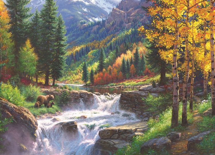 Produktbild: COBBLE HILL PUZZLES - B&auml;ren am Wasserfall 500 Teile