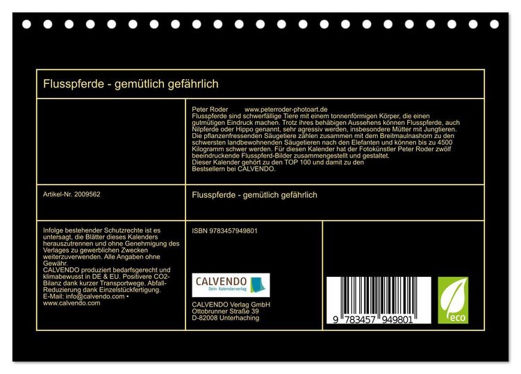 Produktbild: Flusspferde - gem&uuml;tlich gef&auml;hrlich (Tischkalender 2026 DIN A5 quer), CALVENDO Monatskalender