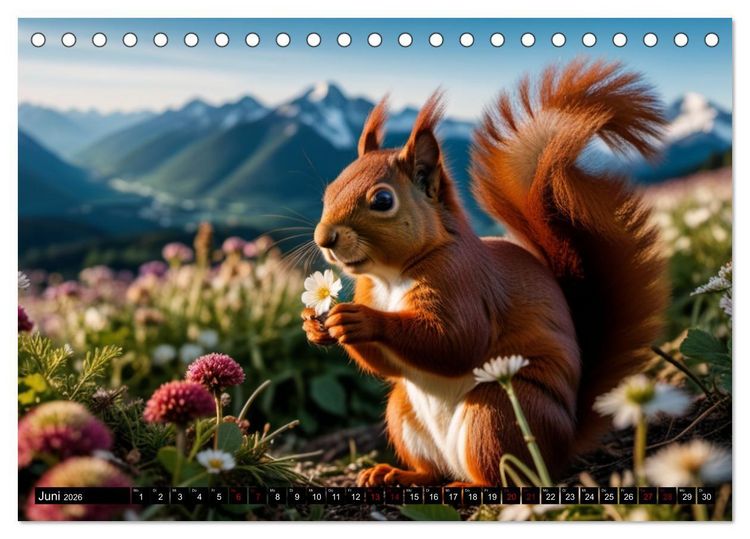 Produktbild: Rote Eichh&ouml;rnchen - zauberhaft anders mit KI (Tischkalender 2026 DIN A5 quer), CALVENDO Monatskalender