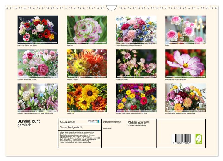 Produktbild: Blumen, bunt gemischt (Wandkalender 2027 DIN A3 quer), CALVENDO Monatskalender