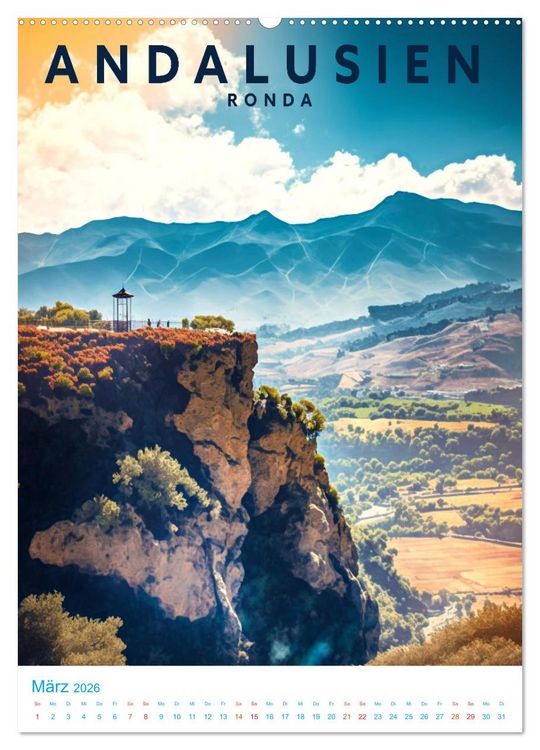 Produktbild: Andalusien - Old School Poster Style (Wandkalender 2026 DIN A2 hoch), CALVENDO Monatskalender