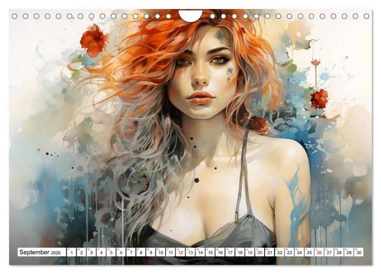 Produktbild: Tattoo trifft Kunst - Starke Tattoos treffen auf sanftes Aquarell (Wandkalender 2026 DIN A4 quer), CALVENDO Monatskalender