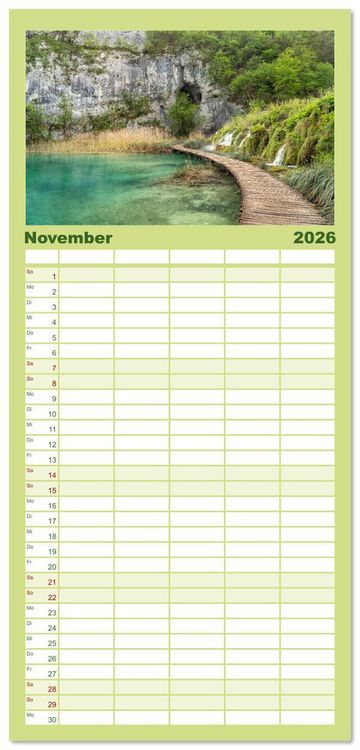 Produktbild: Familienplaner 2026 - Welterbe in Kroatien - Plitvicer Seen mit 5 Spalten (Wandkalender, 21 x 45 cm) CALVENDO