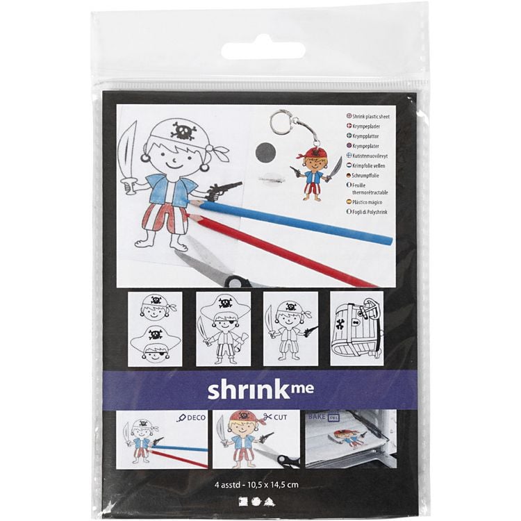 Produktbild: Creativ Company Plastikschrumpfplatten mit Motiven, Piraten, Blatt 10,5x14,5 cm, Dicke 0,3 mm, Matt transparent, 4 Blatt