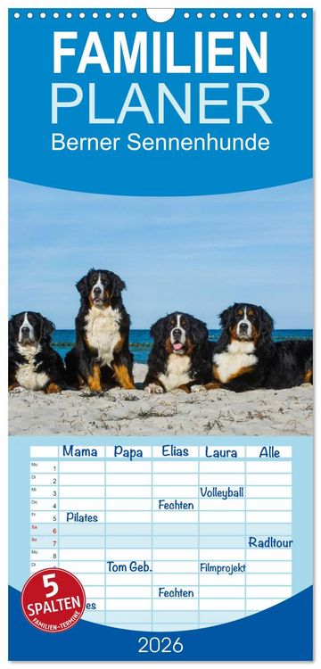 Produktbild: Familienplaner 2026 - Berner Sennenhund 2026 mit 5 Spalten (Wandkalender, 21 x 45 cm) CALVENDO