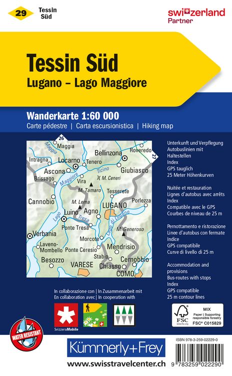 Produktbild: K&uuml;mmerly+Frey Wanderkarte 29 Ticino, Sottoceneri 1:60.000