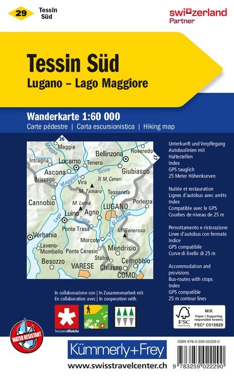 Produktbild: KuF Schweiz Wanderkarte 29 Tessin S&uuml;d - Sottoceneri 1 : 60 000