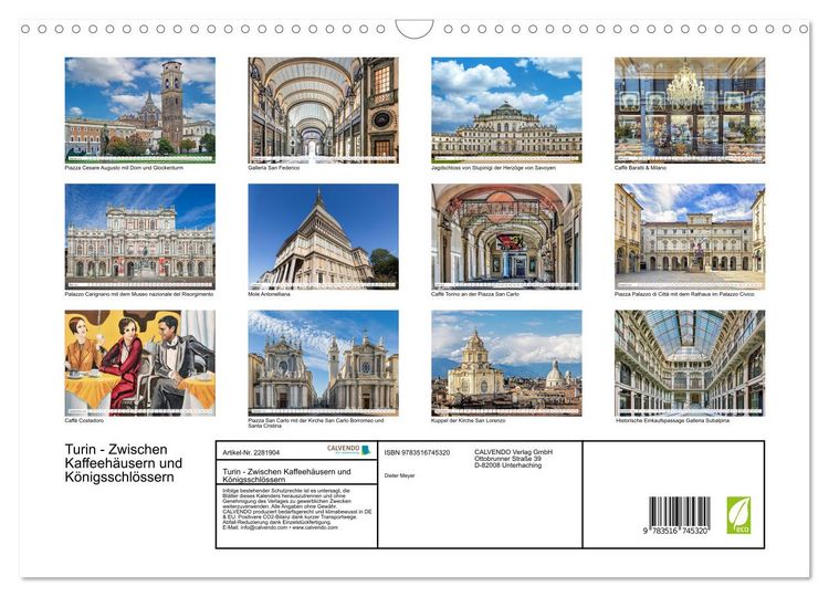 Produktbild: Turin - Zwischen Kaffeeh&auml;usern und K&ouml;nigsschl&ouml;ssern (Wandkalender 2026 DIN A3 quer), CALVENDO Monatskalender