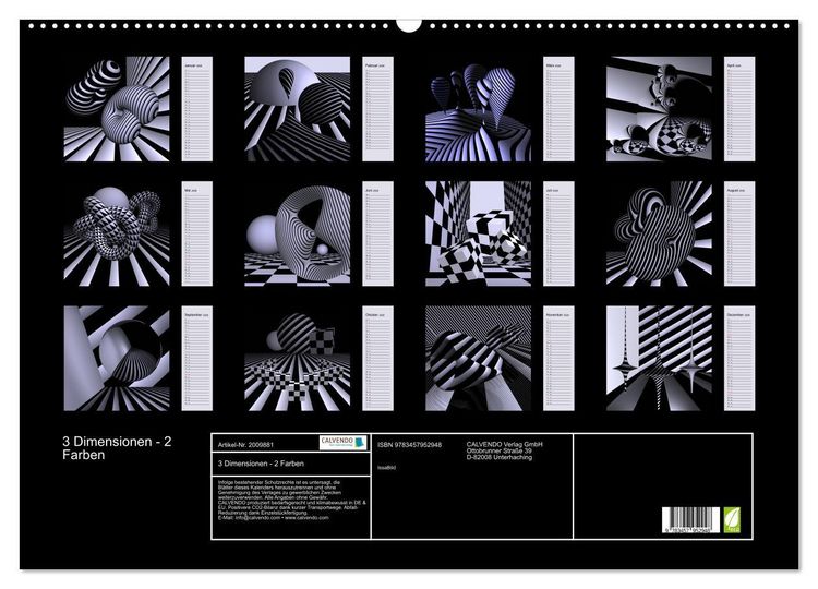Produktbild: 3 Dimensionen - 2 Farben (Wandkalender 2026 DIN A2 quer), CALVENDO Monatskalender