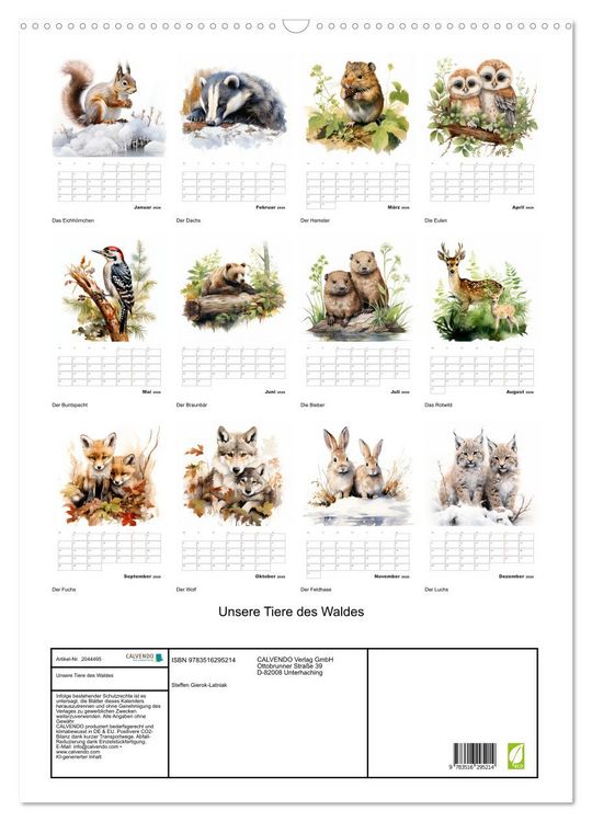 Produktbild: Unsere Tiere des Waldes (Wandkalender 2026 DIN A2 hoch), CALVENDO Monatskalender