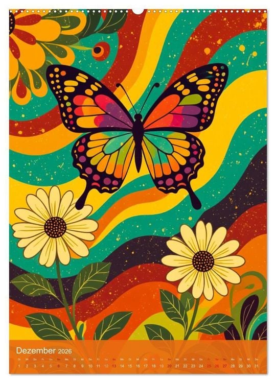 Produktbild: Flower Power Dreams - Retro 70s Art (Wandkalender 2026 DIN A2 hoch), CALVENDO Monatskalender