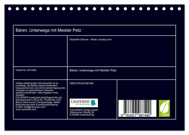Produktbild: B&auml;ren. Unterwegs mit Meister Petz (Tischkalender 2026 DIN A5 quer), CALVENDO Monatskalender