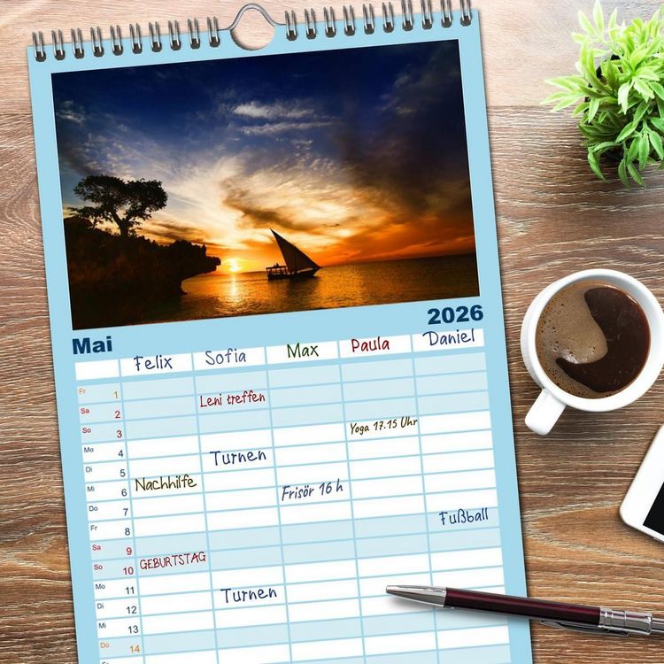 Produktbild: Familienplaner 2026 - Sansibar mit 5 Spalten (Wandkalender, 21 x 45 cm) CALVENDO