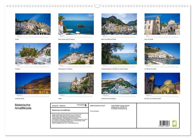 Produktbild: Malerische Amalfik&uuml;ste (Wandkalender 2026 DIN A2 quer), CALVENDO Monatskalender