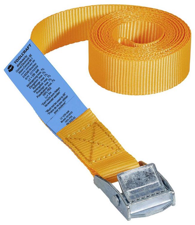 Produktbild: TOOLCRAFT TO-6811767 Klemmgurt Zugkraft LC Niederzurren (einzeln/direkt)=125 daN (L x B) 3 m x 25 mm Klemmschloss EN 12195-2