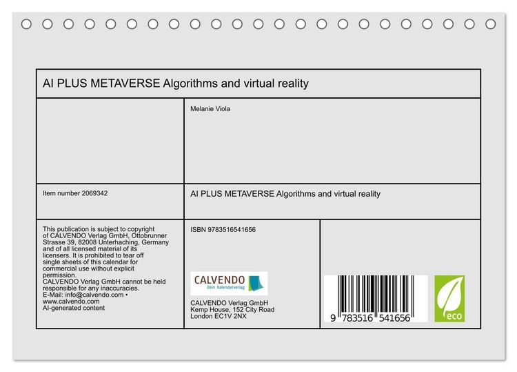 Produktbild: AI PLUS METAVERSE Algorithms and virtual reality (Desk Calendar 2026 DIN A5 landscape), CALVENDO 12 Month DeskCalendar