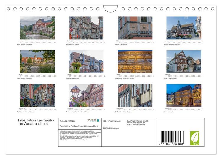 Produktbild: Faszination Fachwerk - an Weser und Ilme (Wandkalender 2026 DIN A4 quer), CALVENDO Monatskalender