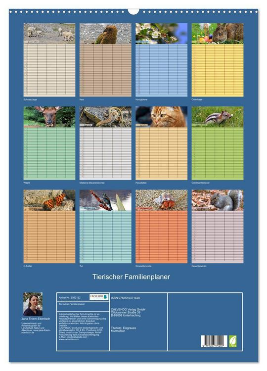 Produktbild: Tierischer Familienplaner (Wandkalender 2026 DIN A2 hoch), CALVENDO Monatskalender