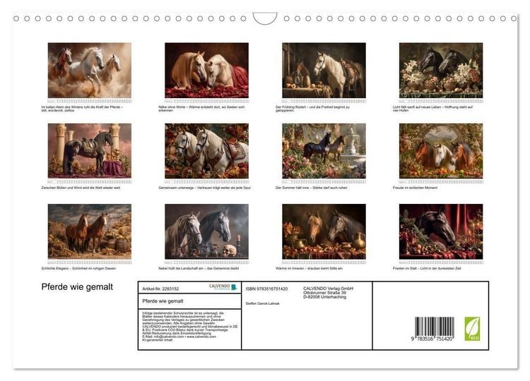 Produktbild: Pferde wie gemalt (Wandkalender 2027 DIN A3 quer), CALVENDO Monatskalender
